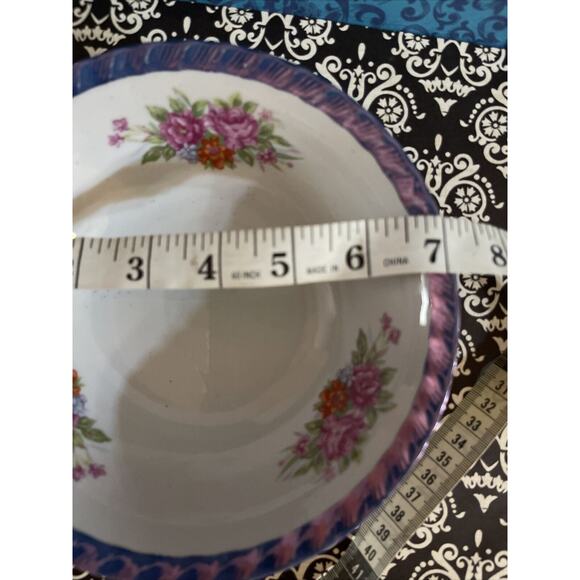 Japan Irridesent Blue Luster Trim Rice Soup Cereal Bowl Floral Vintage - Picture 4 of 4